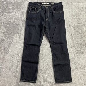 BKE Buckle Men's Jeans Size‎ 36R Ryan Straight Leg Dark Blue Denim Thick Stitch